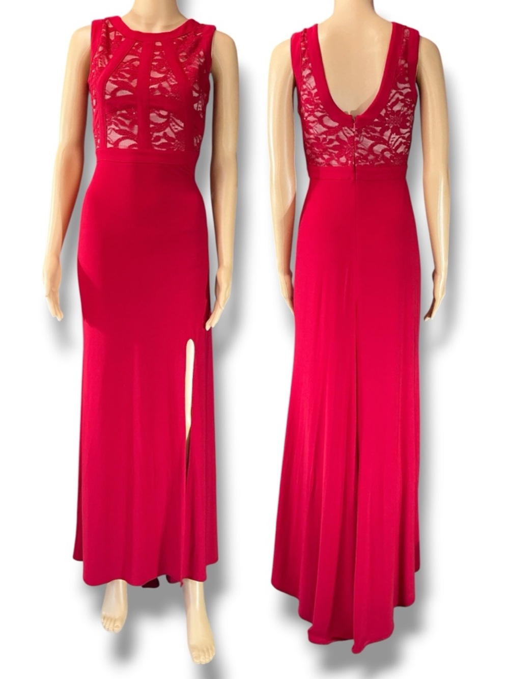 Morgan & Co Illusion Lace Top Long Side Split Sequence Evening Gown Maxi Dress - Picture 2 of 10